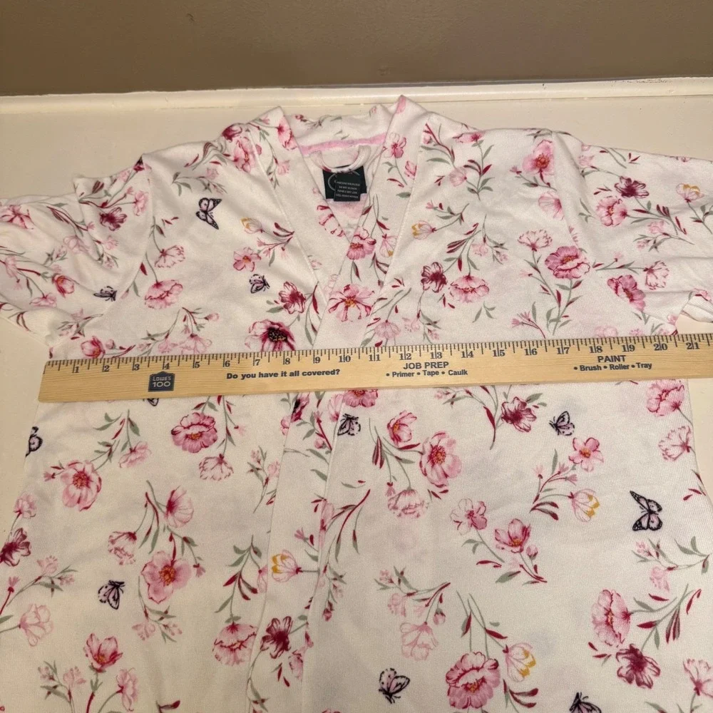 Laura‎ Ashley Womens Pink Floral Butterfly Print Robe White Small 3007-S1
